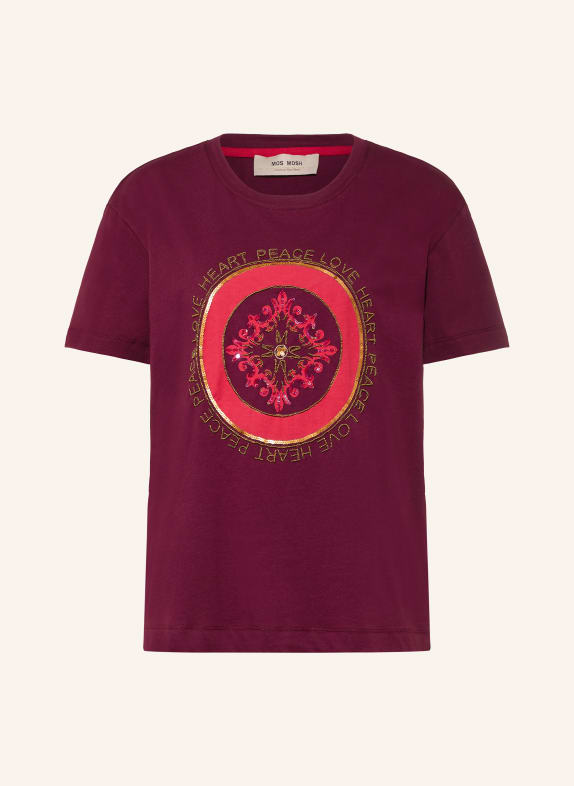 MOS MOSH T-shirt MMASLI met pailletten en sieradenparels DONKERROOD / GOUD / ROOD