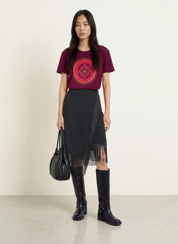 MOS MOSH T-shirt MMASLI met pailletten en sieradenparels DONKERROOD / GOUD / ROOD