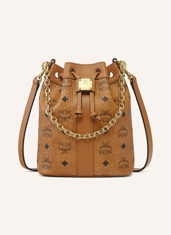 MCM DESSAU VISETOS Bucket bag COGNAC / GOLD / BLACK