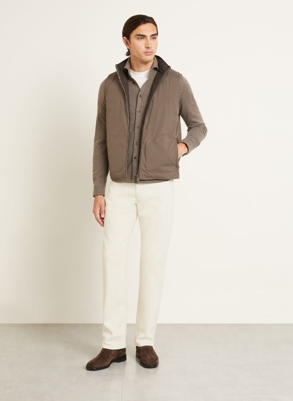 FIORONI Omkeerbare Donzen bodywarmer met merinowol TAUPE / MARRON FONCÉ