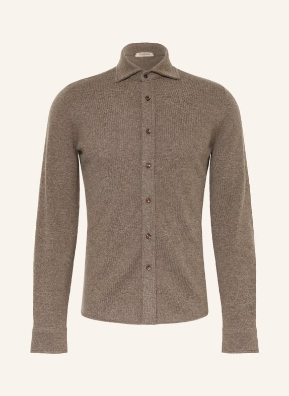 FIORONI Sweter z dzianiny z kaszmiru o kroju Comfort Fit SZAROBRĄZOWY
