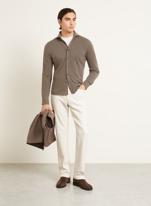 FIORONI Gebreid overhemd Comfort Fit van kasjmier TAUPE