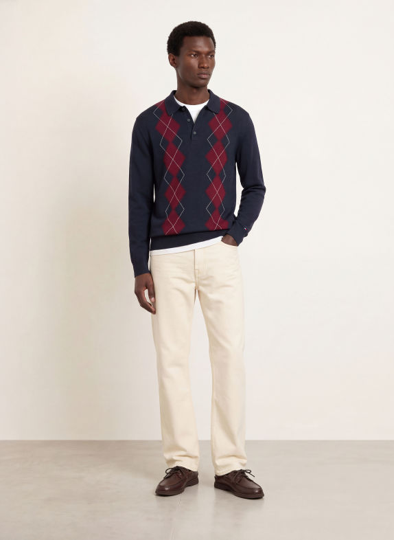 TOMMY HILFIGER Strikket poloshirt MØRKEBLÅ / MØRKERØD / HVID