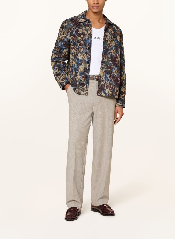 LES DEUX Jacquard-Overshirt BLAUW / BEIGE / DONKERROOD