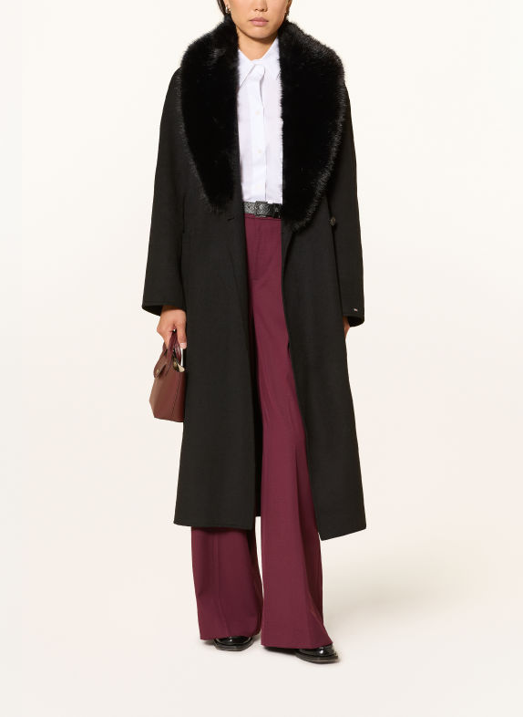 TOMMY HILFIGER Mantel mit abnehmbarem Kunstfell SCHWARZ