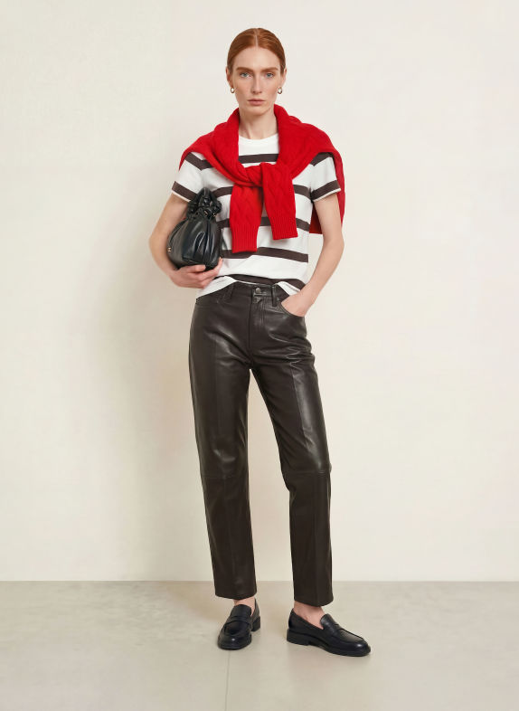 TOMMY HILFIGER Leren broek MARRON FONCÉ