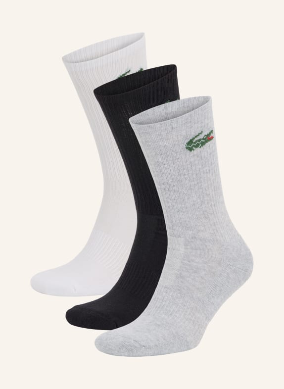 LACOSTE Balení 3 párů ponožek BÍLÁ / ŠEDÁ / ČERNÁ