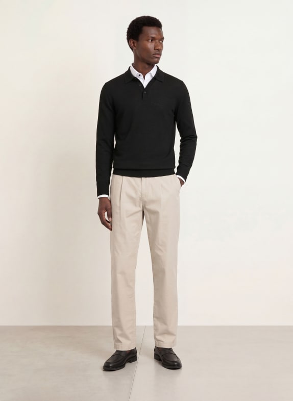 OLYMP Strikket poloshirt SORT