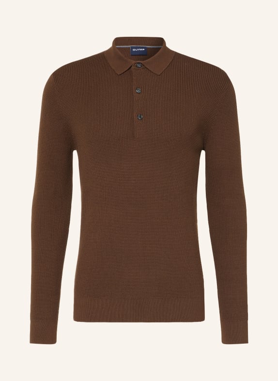 OLYMP Strick-Poloshirt BRAUN