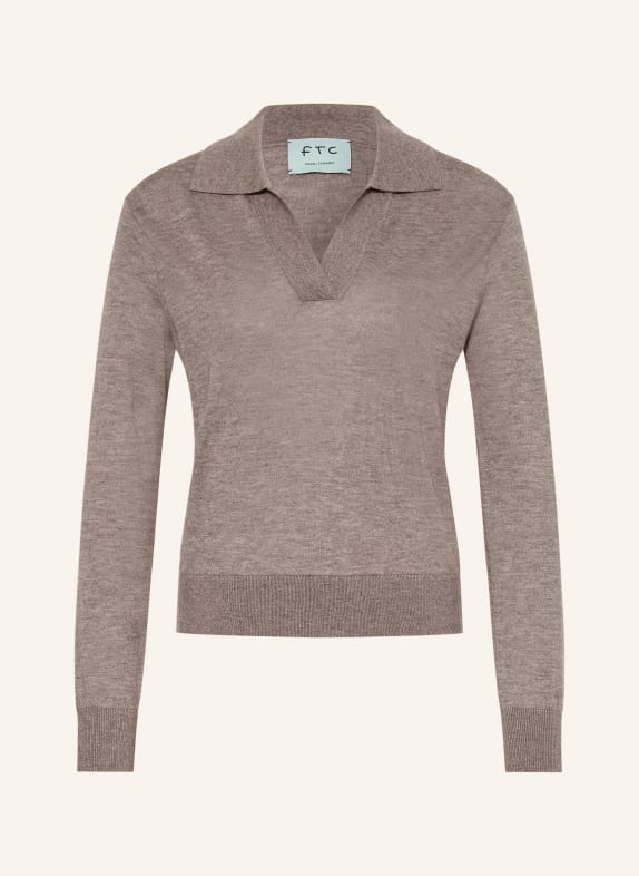 FTC CASHMERE Knit polo shirt with cashmere TAUPE