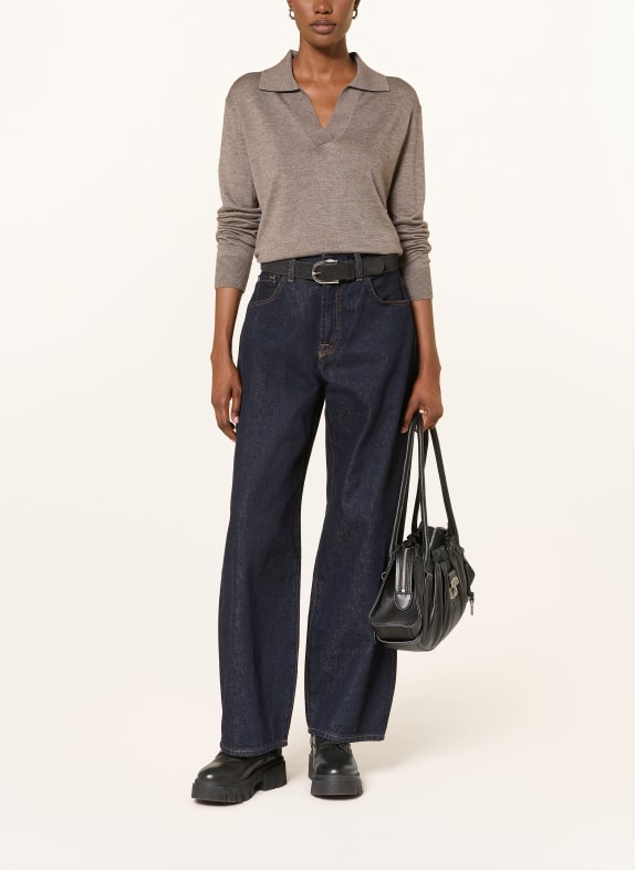 FTC CASHMERE Gebreid poloshirt met kasjmier TAUPE