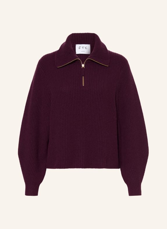 FTC CASHMERE Pull col zippé en cachemire ROUGE FONCÉ
