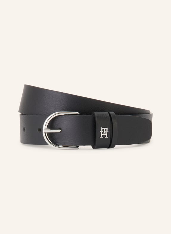 TOMMY HILFIGER Ledergürtel SCHWARZ / SILBER