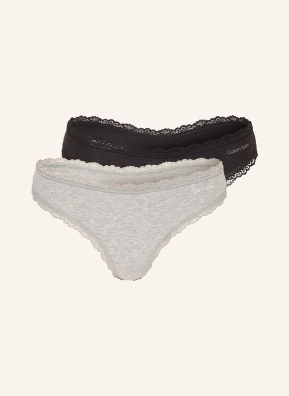 Calvin Klein Zestaw 2 sztuk stringów COTTON STRETCH JASNOCZARY / CZARNY
