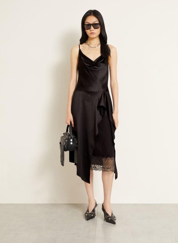 Acne Studios Robe de cocktail à volants et dentelle MARRON FONCÉ