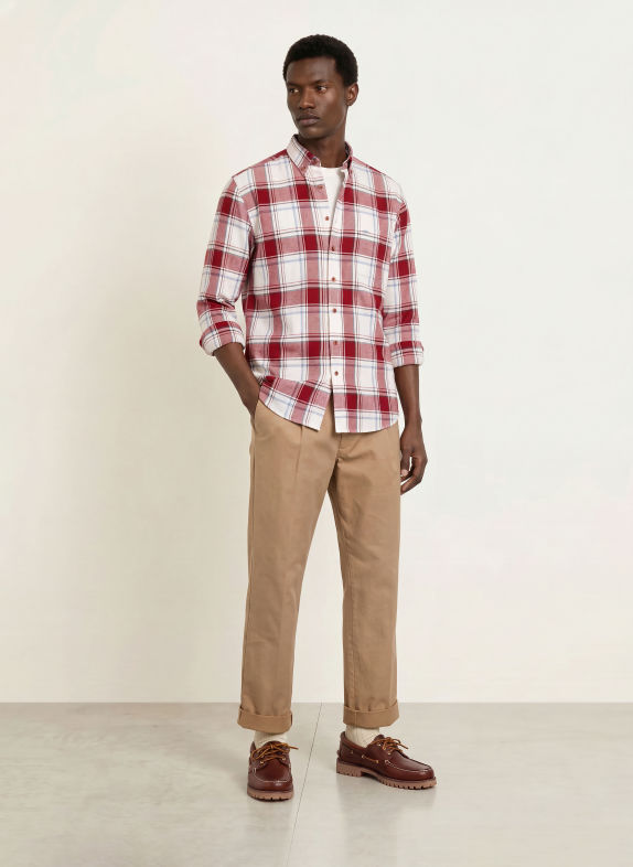 FYNCH-HATTON Regular-Fit Shirt DARK RED / ECRU / BLUE GRAY