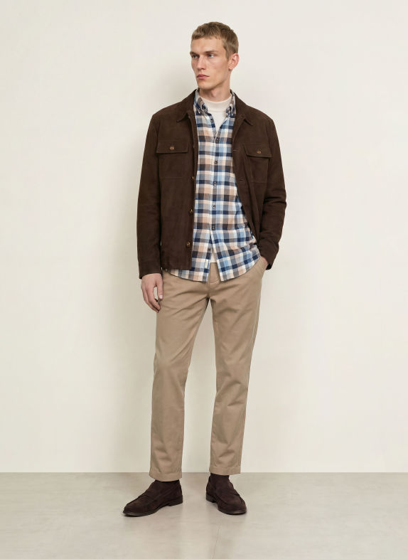 FYNCH-HATTON Flanellhemd Regular Fit HELLBRAUN / ECRU / DUNKELBLAU