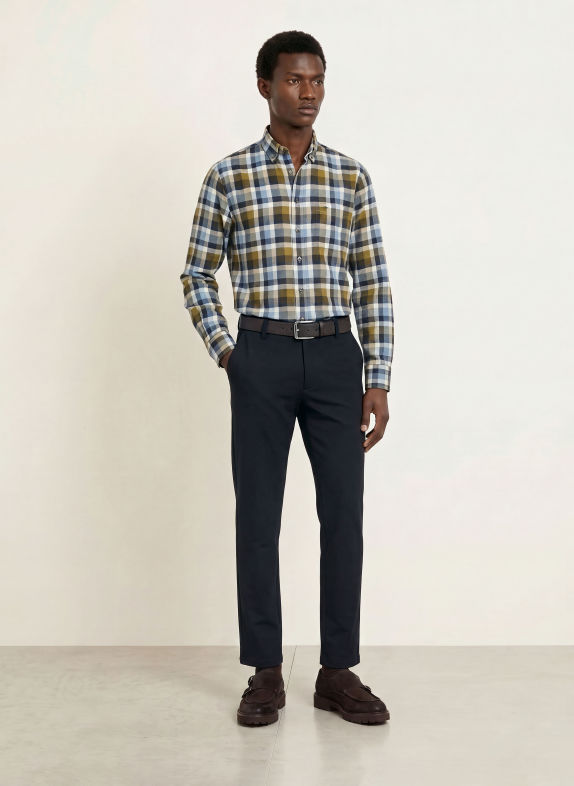 FYNCH-HATTON Flanellhemd Regular Fit OLIV / ECRU / DUNKELBLAU