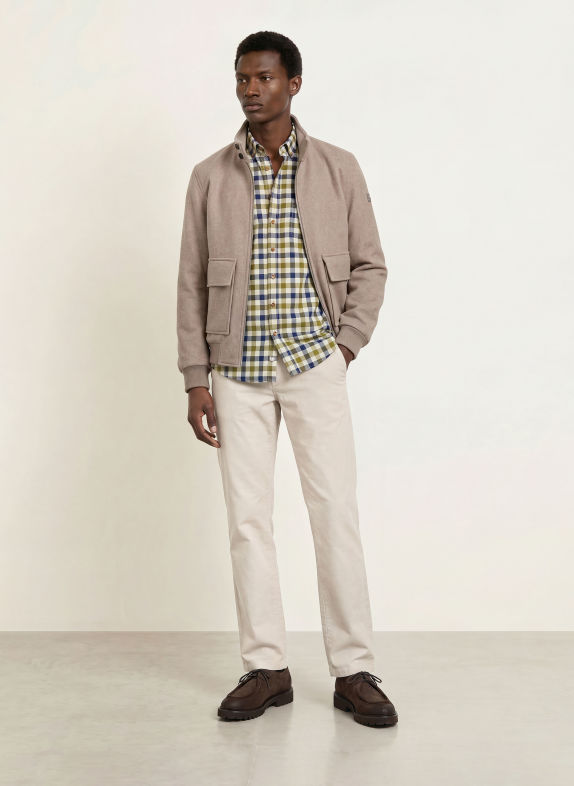 FYNCH-HATTON Hemd Regular Fit OLIV / CREME / DUNKELBLAU