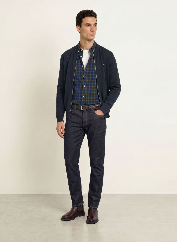 FYNCH-HATTON Hemd Slim Fit DUNKELBLAU / KHAKI