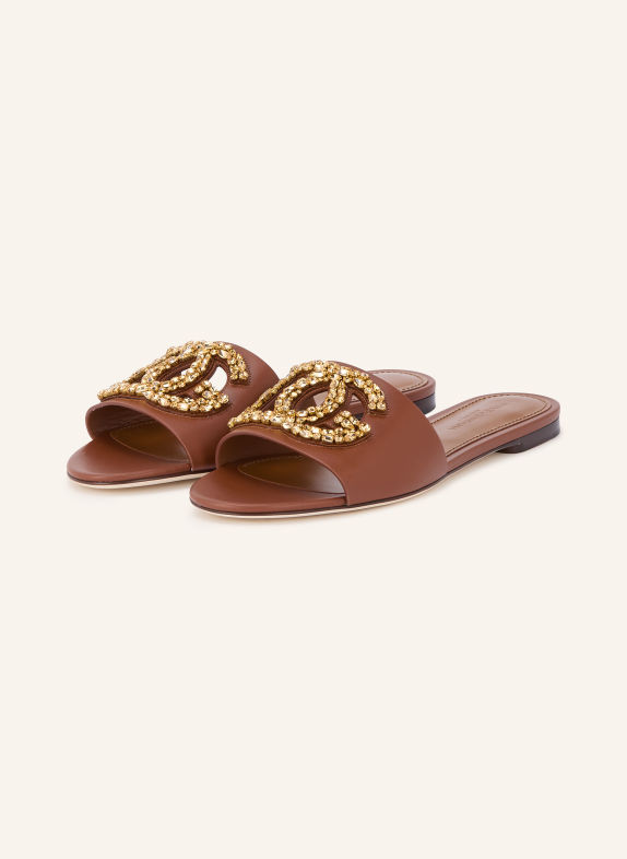 DOLCE & GABBANA Sandales ouvertes ornées de pierres décoratives MARRON / OR