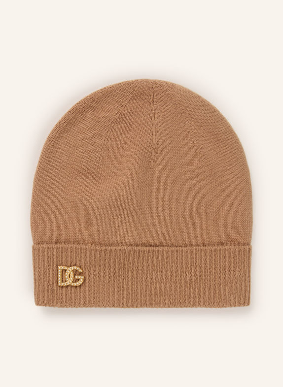 DOLCE & GABBANA Mütze mit Schmuckperlen CAMEL