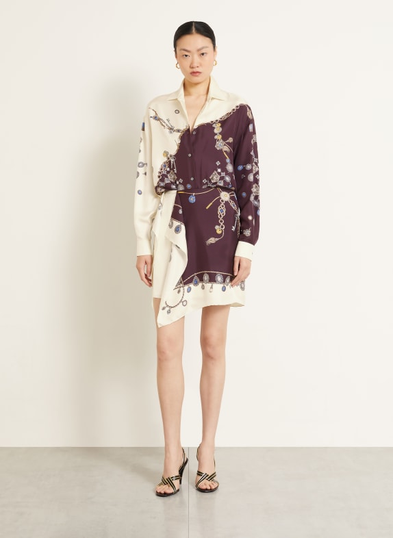 VERSACE Zijden overhemdblouse DONKERPAARS / GOUD / WIT