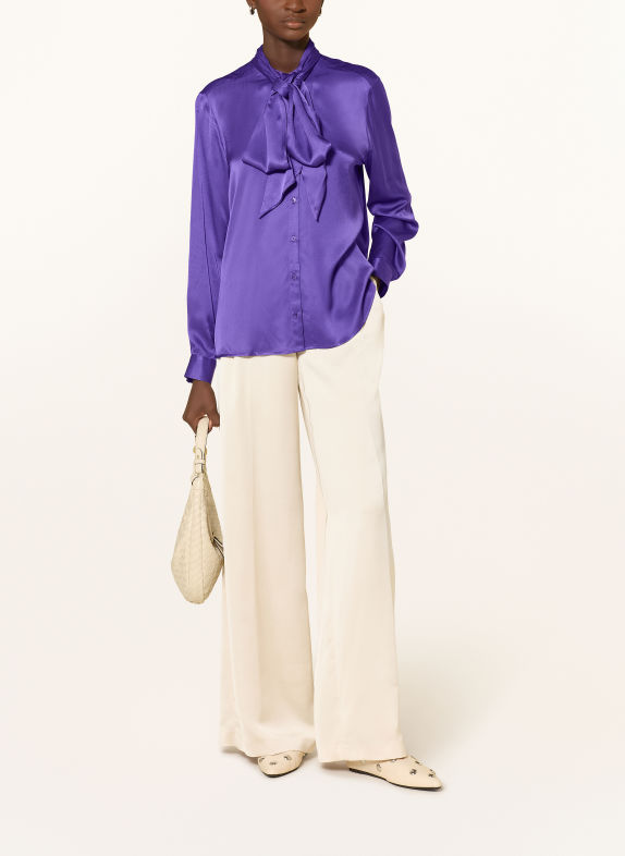 MILANO ITALY Satin blouse with detachable bow PURPLE