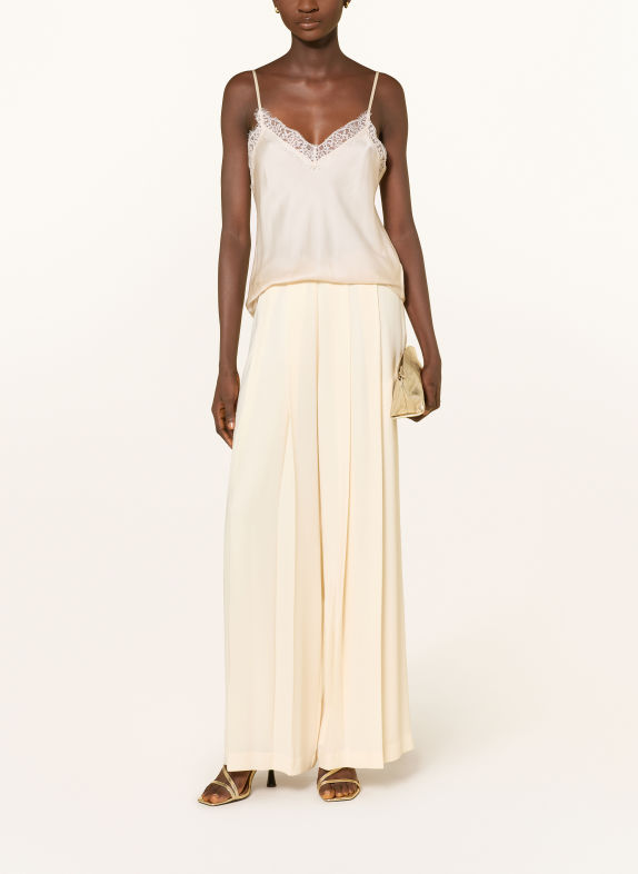 MILANO ITALY Satinbluse med blonder ECRU