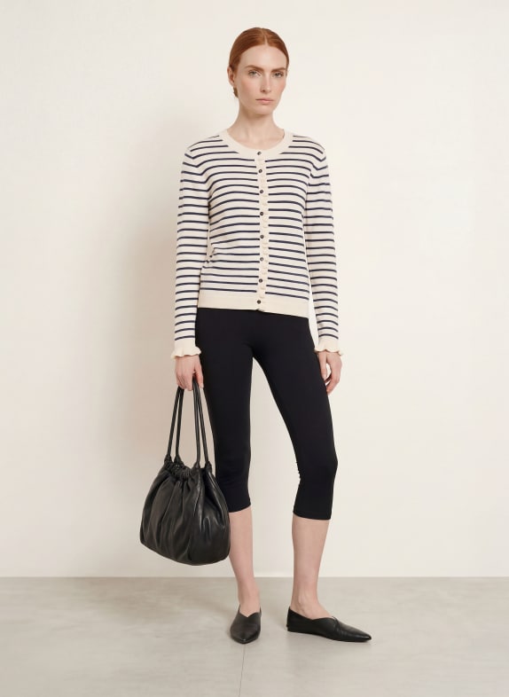 MILANO ITALY Strickjacke mit Rüschen CREME / DUNKELBLAU