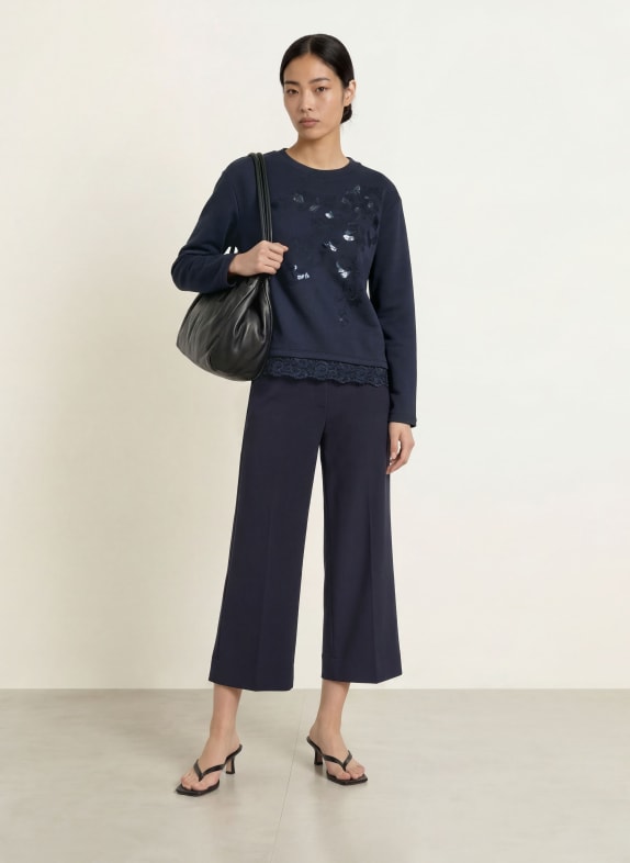 MILANO ITALY Sweatshirt met pailletten en kant DONKERBLAUW