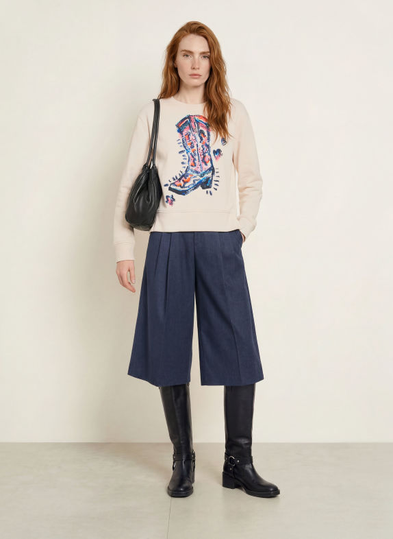 MILANO ITALY Sweatshirt met pailletten ECRU / ROZE / DONKERBLAUW