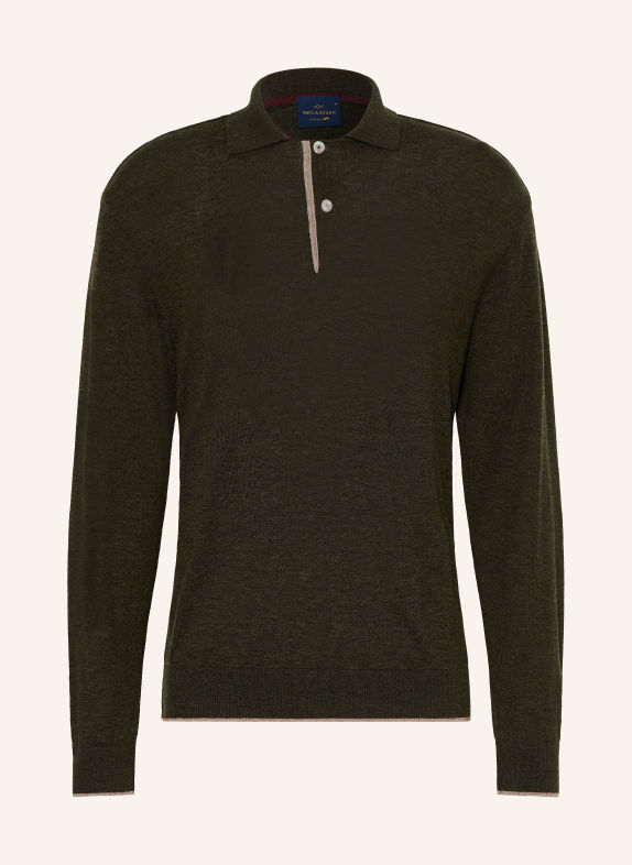 PAUL & SHARK Gebreid poloshirt DONKERGROEN / BEIGE