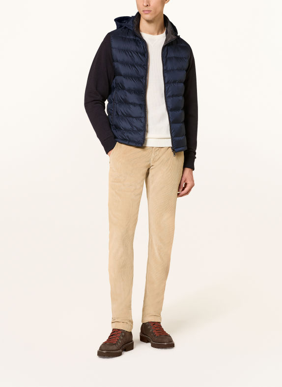 PAUL & SHARK Lightweight donsjas van een materiaalmix met afneembare mouwen DONKERBLAUW / MARRON FONCÉ