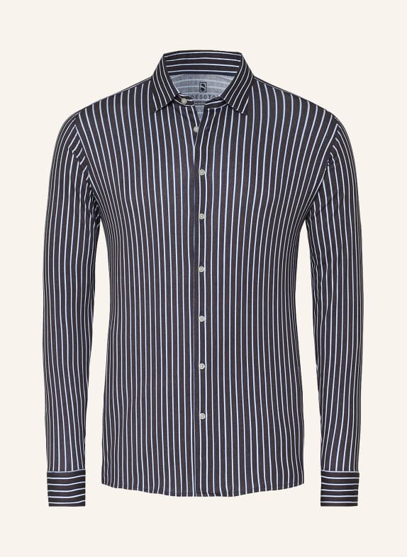 DESOTO Jerseyoverhemd, slim fit DONKERBLAUW / MARRON FONCÉ / WIT