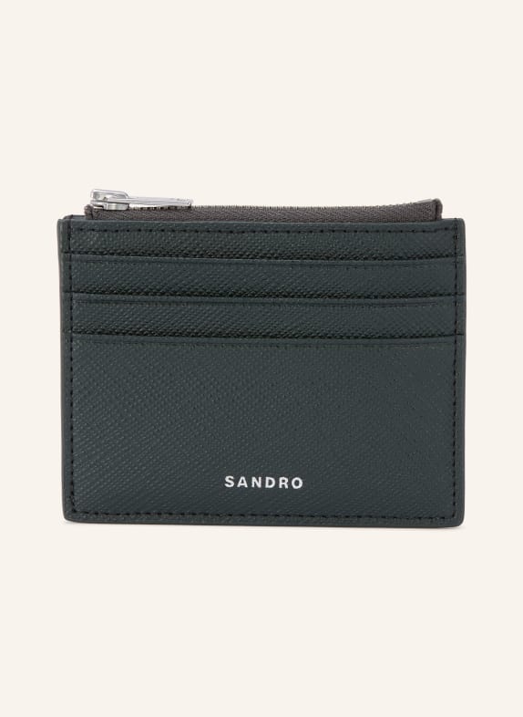 SANDRO Saffiano-Kartenetui DUNKELGRÜN / SILBER