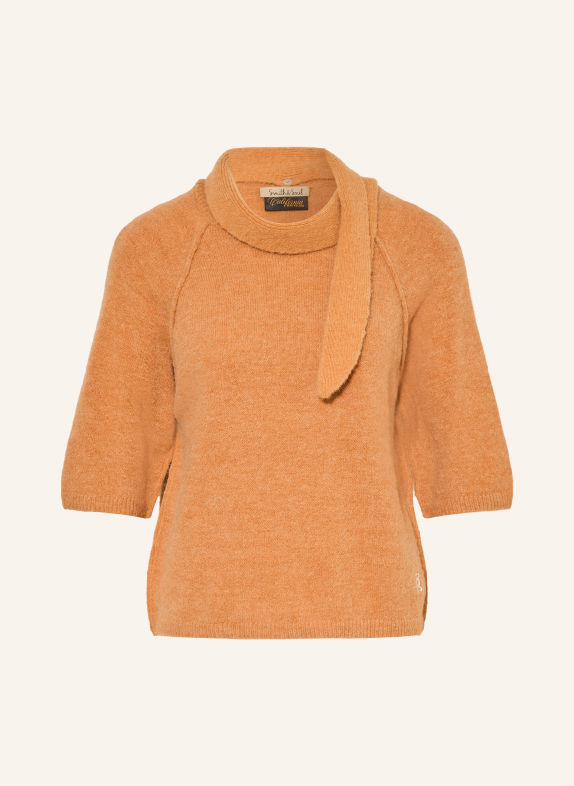 Smith & Soul Trui met 3/4-mouwen en afneembare kraag COGNAC