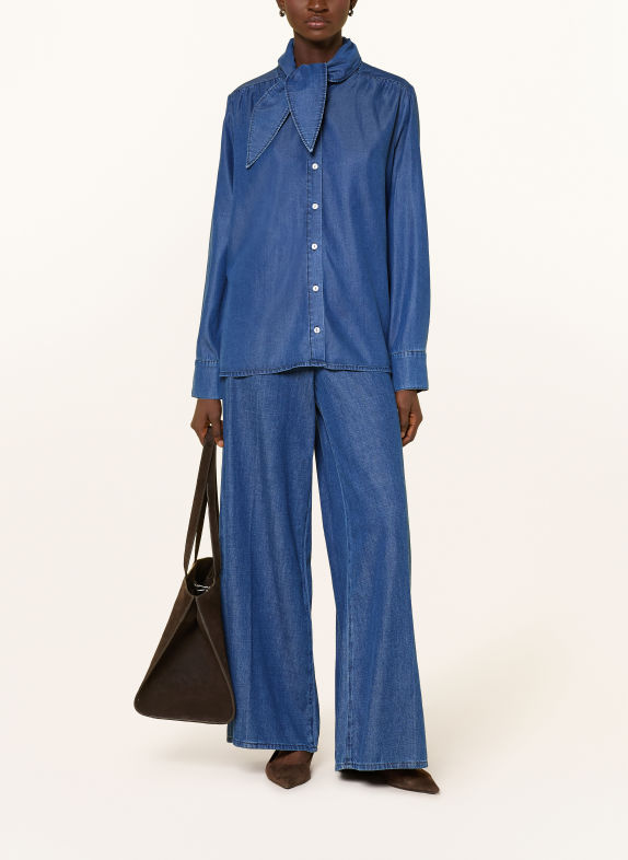 Smith & Soul Bluse i jeanslook med aftagelig sløjfe MØRKEBLÅ