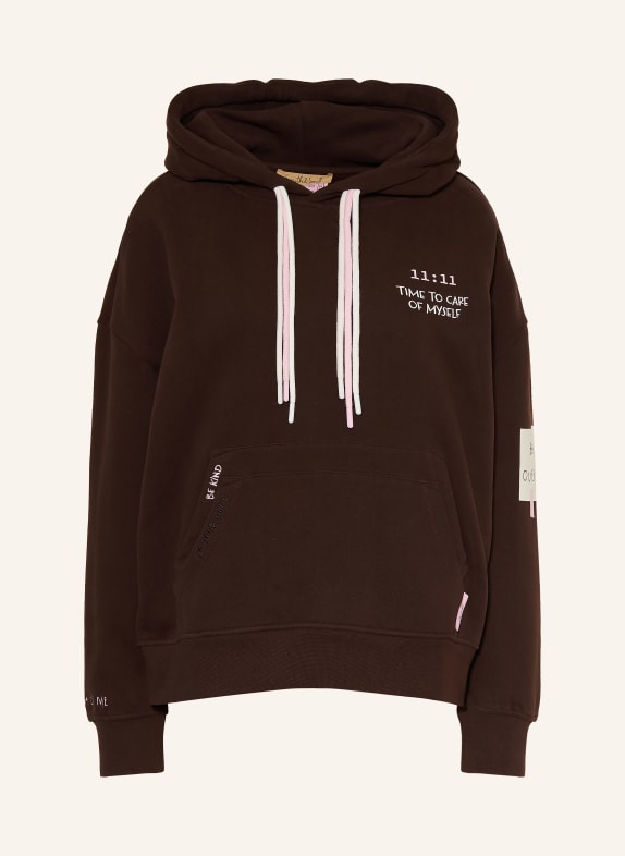Smith & Soul Oversized mikina s kapucí TMAVĚ HNĚDÁ / RŮŽOVÁ / REŽNÁ