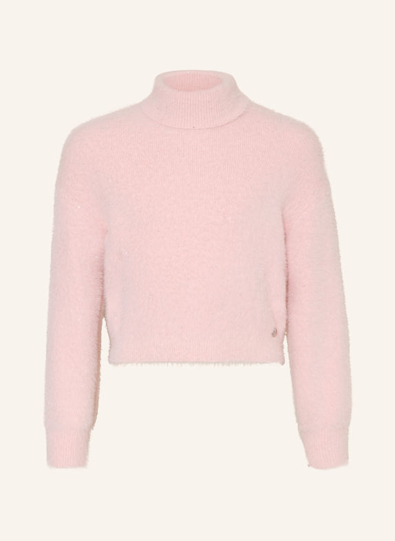 GUESS Turtleneck sweater with sequins LIGHT PINK