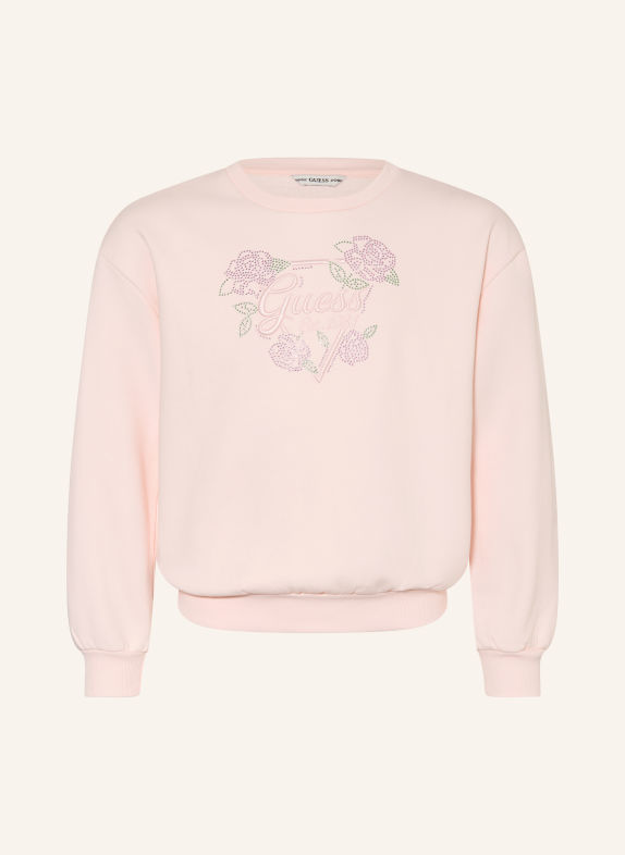 GUESS Sweatshirt with Rhinestones LIGHT PINK / GREEN