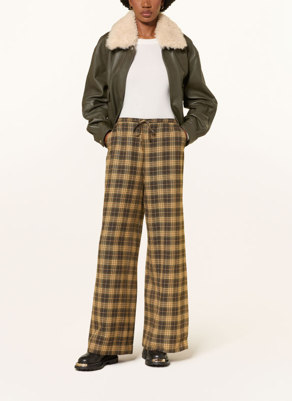 MRS & HUGS Marlene-broek van flanel MARRON FONCÉ / DONKERGEEL
