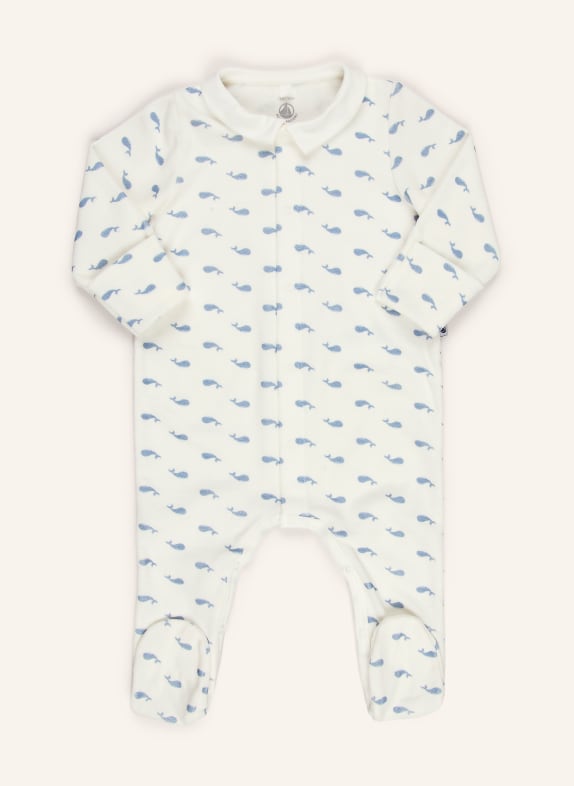 PETIT BATEAU Flanellen rompertjes WIT / DONKERBLAUW