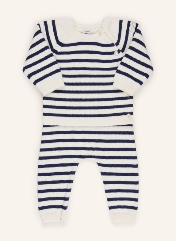 PETIT BATEAU Set: Pullover und Strickhose CREME / DUNKELBLAU