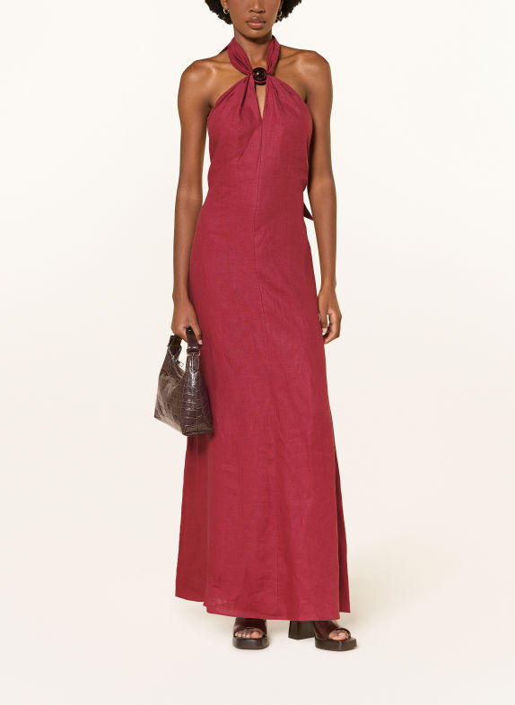FAITHFULL THE BRAND LOURDES Linen Dress DARK RED