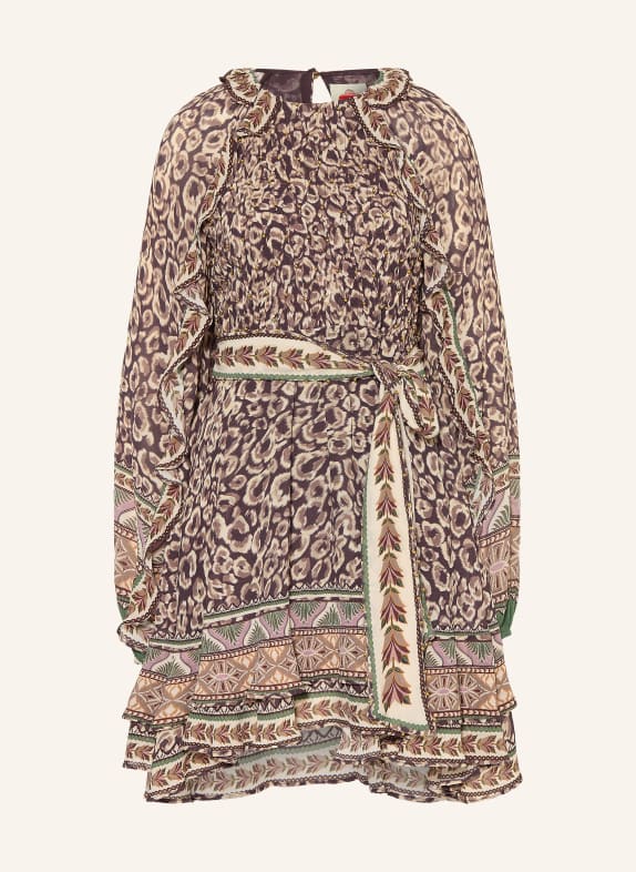 FARM RIO Kleid mit Volants und Schmucksteinen DUNKELBRAUN / BRAUN / BEIGE