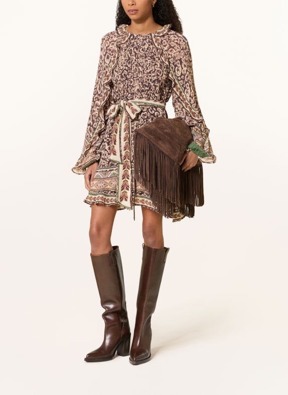 FARM RIO Jurk met volants en sierstenen MARRON FONCÉ / BRUIN / BEIGE