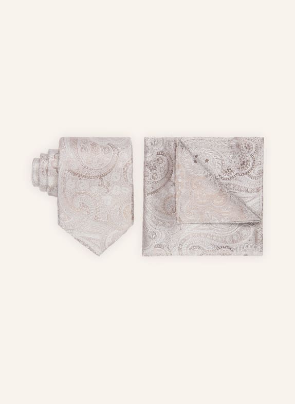 Sterlington Set: Pocket square and Tie BEIGE / SILVER