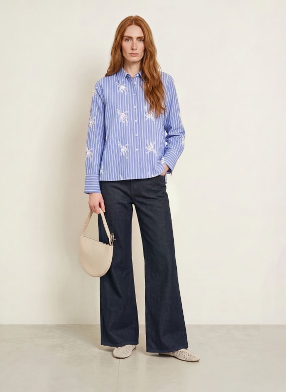 BRAX VICA-overhemdblouse met opengewerkte kant BLAUW / WIT