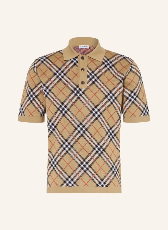 BURBERRY Strikket poloshirt MARLOW KAMEL / RØD / HVID